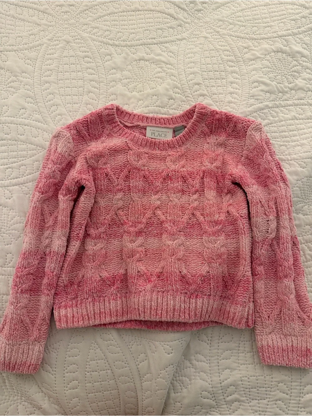 The Children's Place Pink Cable Knit Crewneck Sweater (like new!)